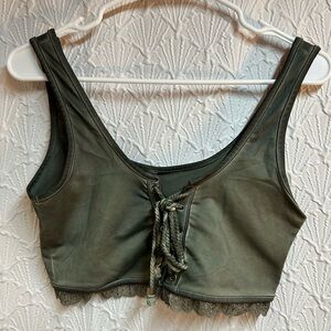 POL Medium Olive Green Crop Top